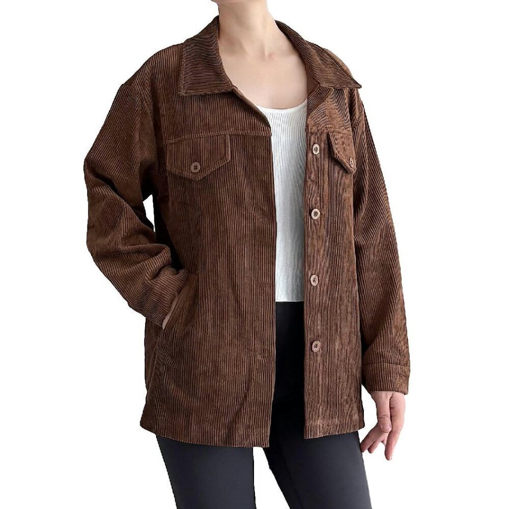 Corduroy Jacket Shacket Button Down Long Sleeve Side Pockets XL